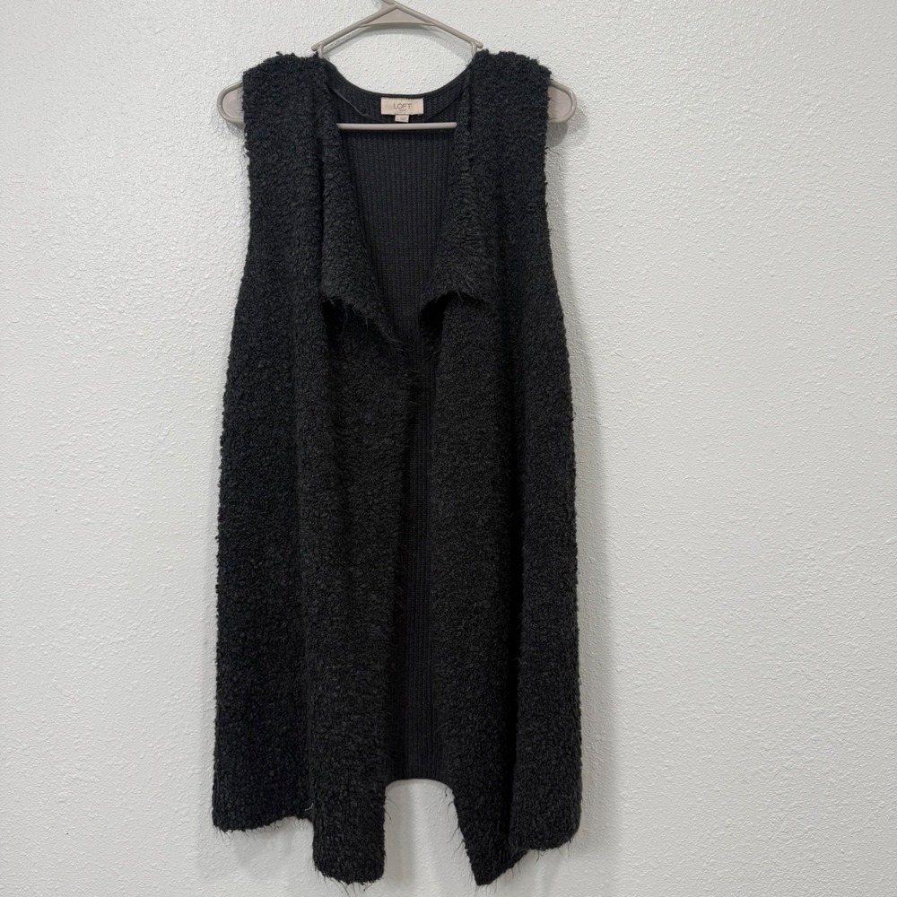 Loft Outlet Womens Gray Longline Open Front Boucle Ribbed Knit Sweater Vest L
